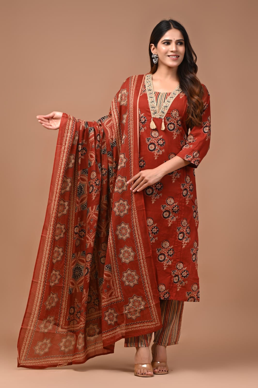 MAROON HAND BLOCK PRINTED SUIT WITH DUPATTA