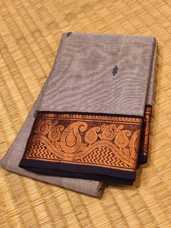 KANCHI COTTON SAREE WITH CONTRAST ZARI BORDER