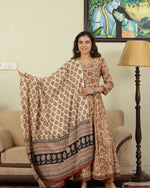 HAND BLACK PRINTED CREAM ANARKALI SET