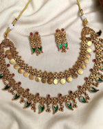 STUNNING DOUBLE LAYER COIN AND MAANGA NECKLACE WITH EARRINGS
