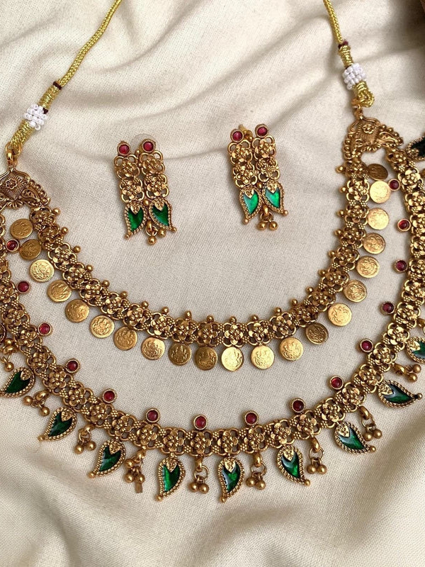 STUNNING DOUBLE LAYER COIN AND MAANGA NECKLACE WITH EARRINGS