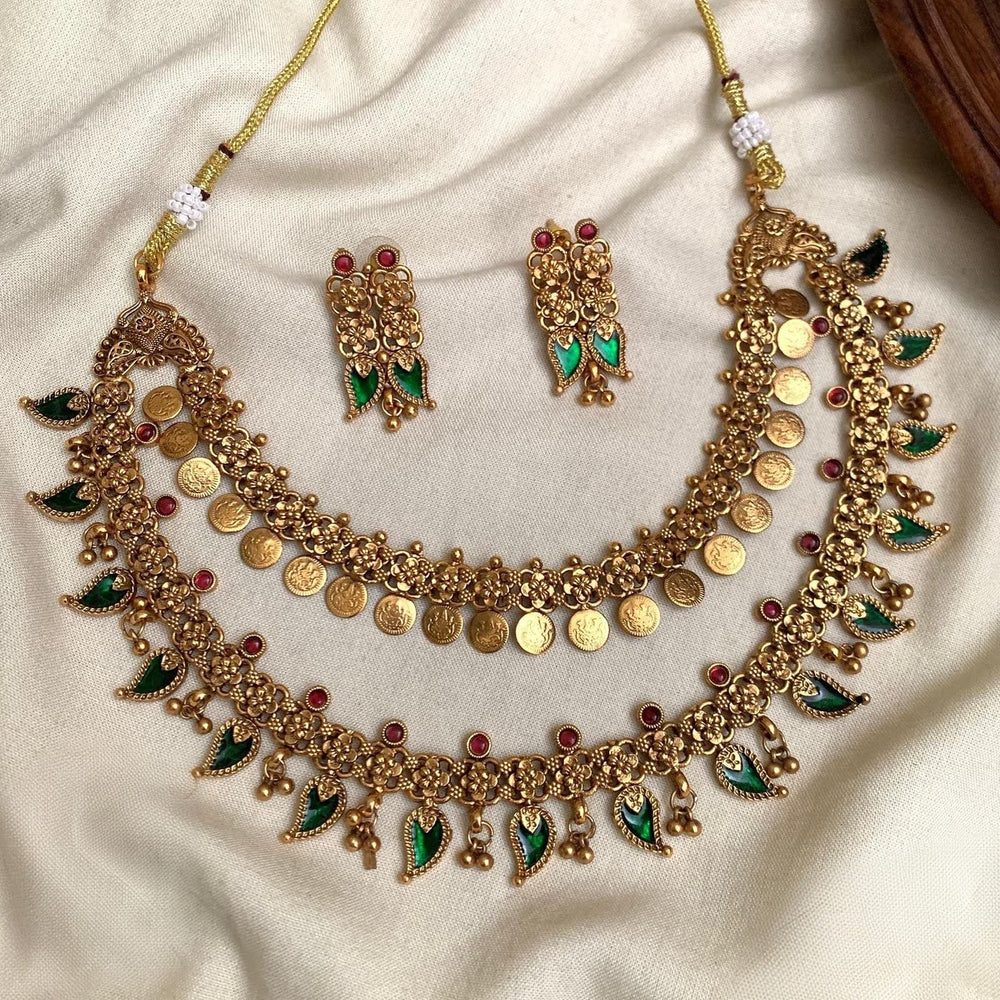 STUNNING DOUBLE LAYER COIN AND MAANGA NECKLACE WITH EARRINGS