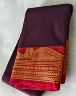 KANCHI COTTON SAREE WITH CONTRAST RED ZARI BORDER