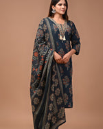 INDIGO  HAND BLOCK PRINTED COTTON SUIT WITH DUPATTA
