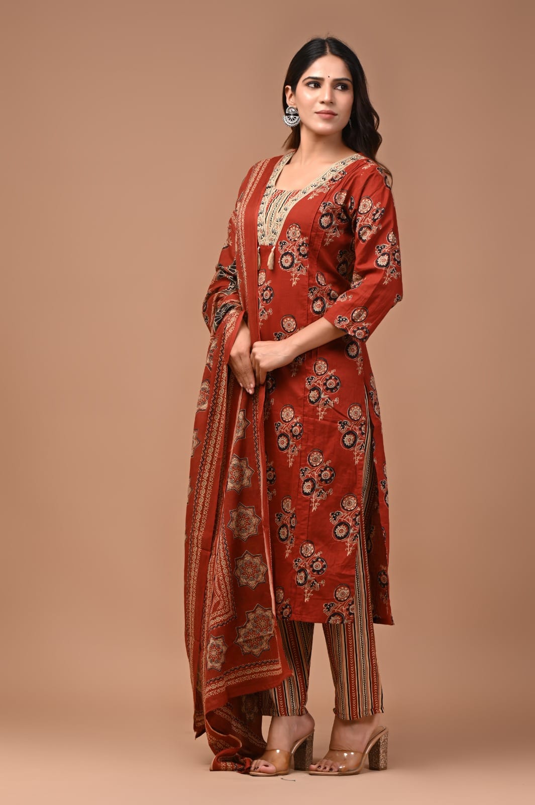 MAROON HAND BLOCK PRINTED SUIT WITH DUPATTA