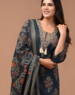 INDIGO  HAND BLOCK PRINTED COTTON SUIT WITH DUPATTA