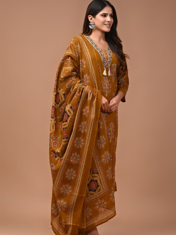 MUSTARD HAND BLOCK PRINTED SUIT WITH DUPATTA
