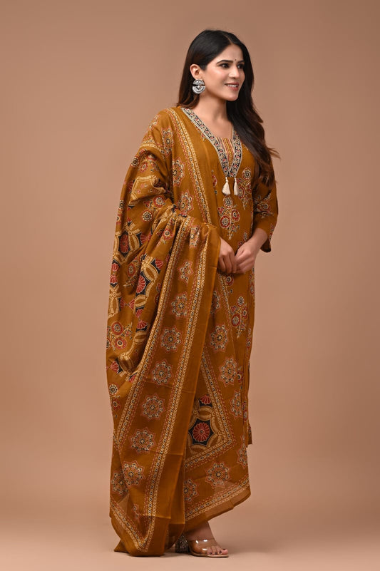 MUSTARD HAND BLOCK PRINTED SUIT WITH DUPATTA