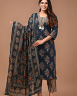 INDIGO  HAND BLOCK PRINTED COTTON SUIT WITH DUPATTA