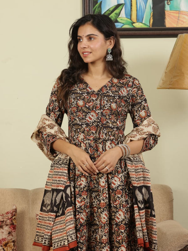 HAND BLOCK PRINTED BLACK ANARKALI SET