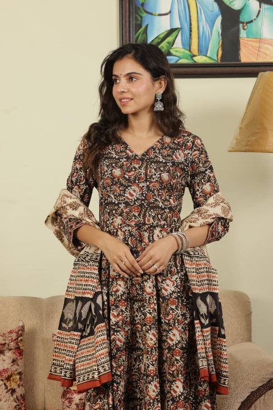 HAND BLOCK PRINTED BLACK ANARKALI SET
