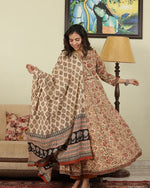 HAND BLACK PRINTED CREAM ANARKALI SET