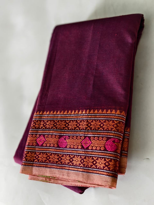 KANCHI COTTON SAREE WITH CONTRAST ZARI BORDER